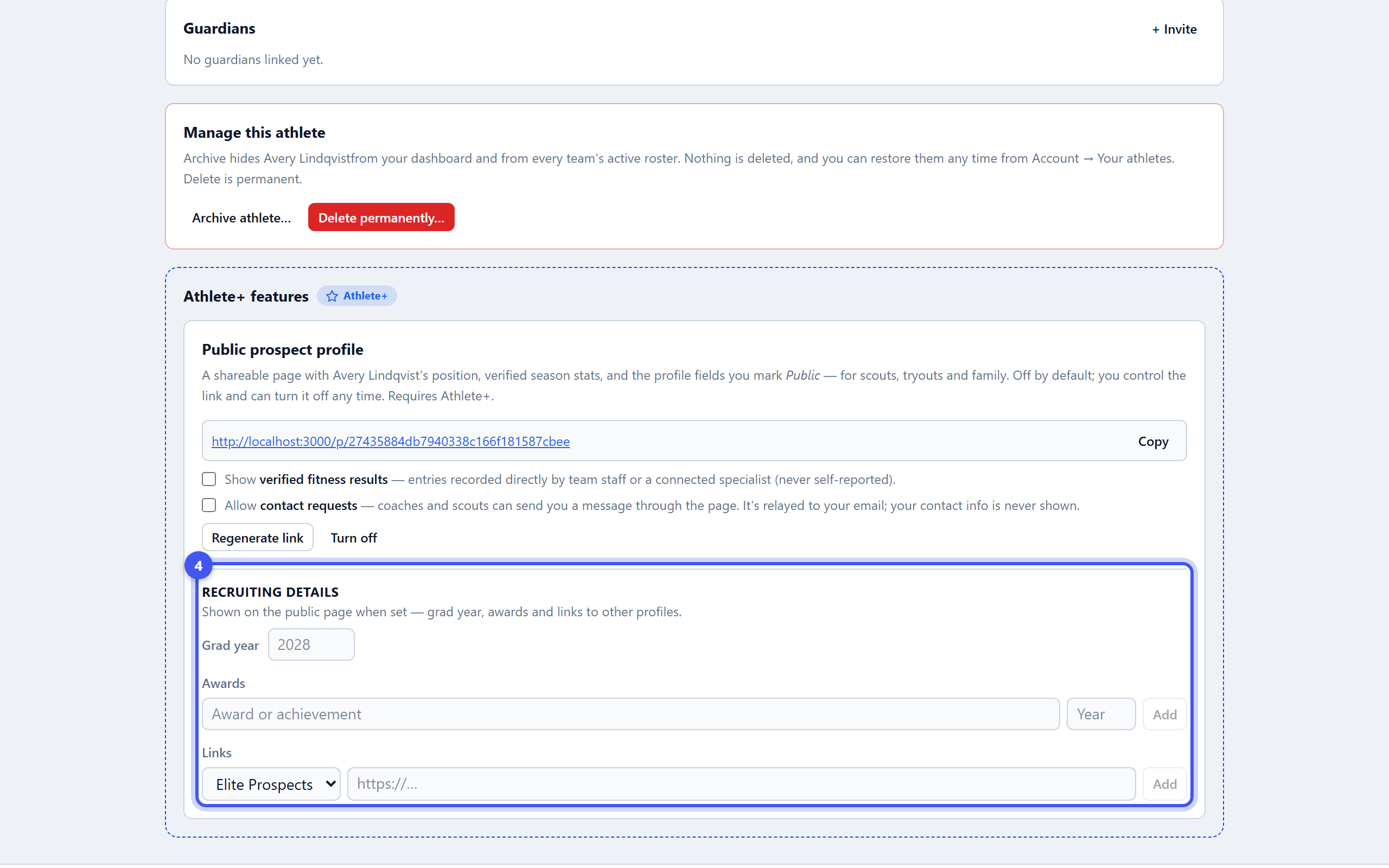Create your prospect profile — step 4: Add recruiting details
