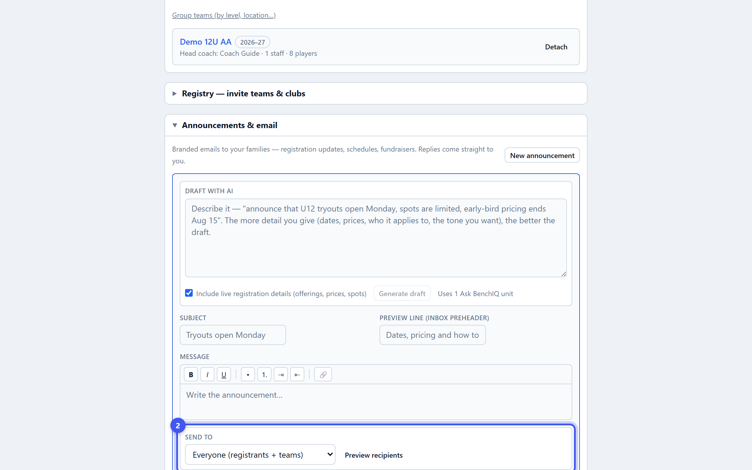 Send an announcement — step 2: Choose the audience