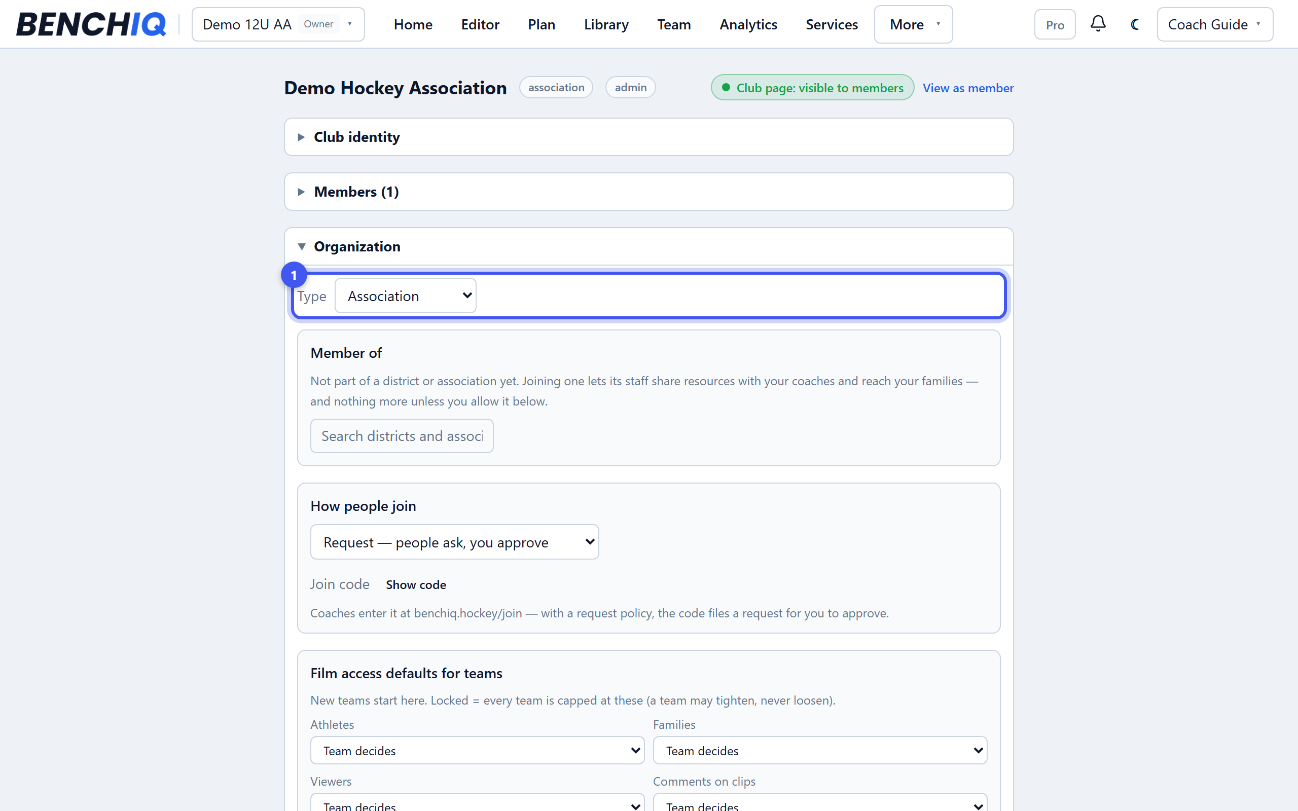 Set up your club identity — step 1: Open the console