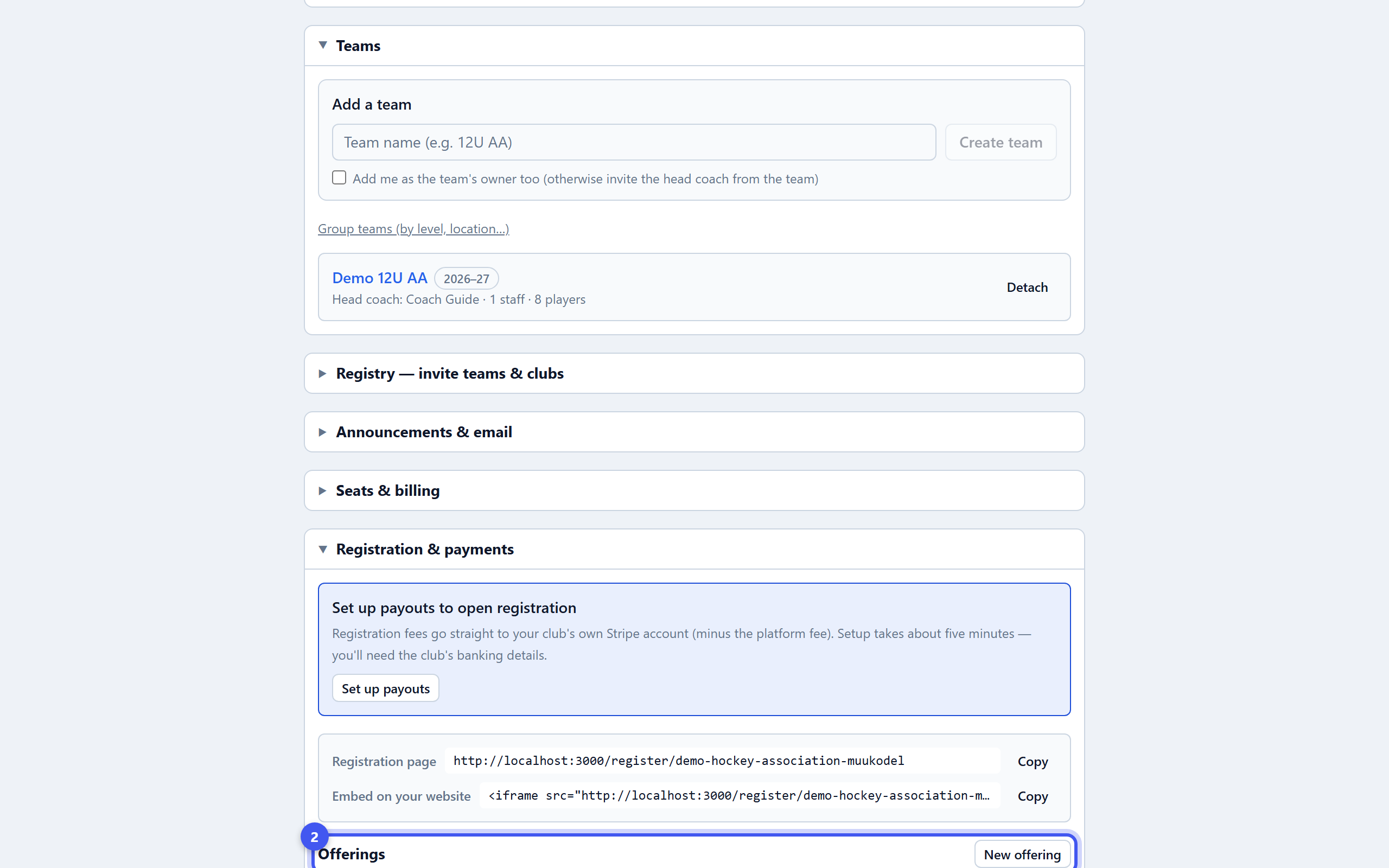 Create a registration — step 2: Create an offering