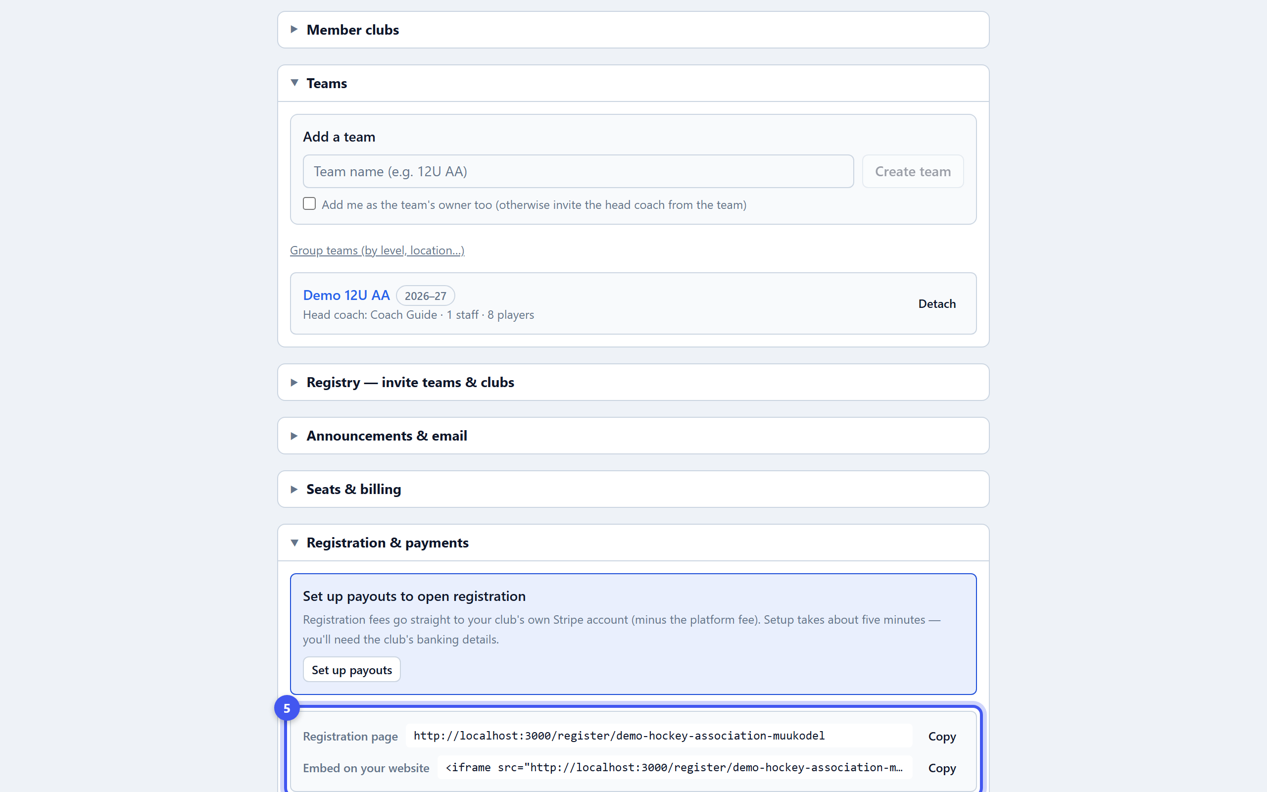 Create a registration — step 5: Open it and share the link