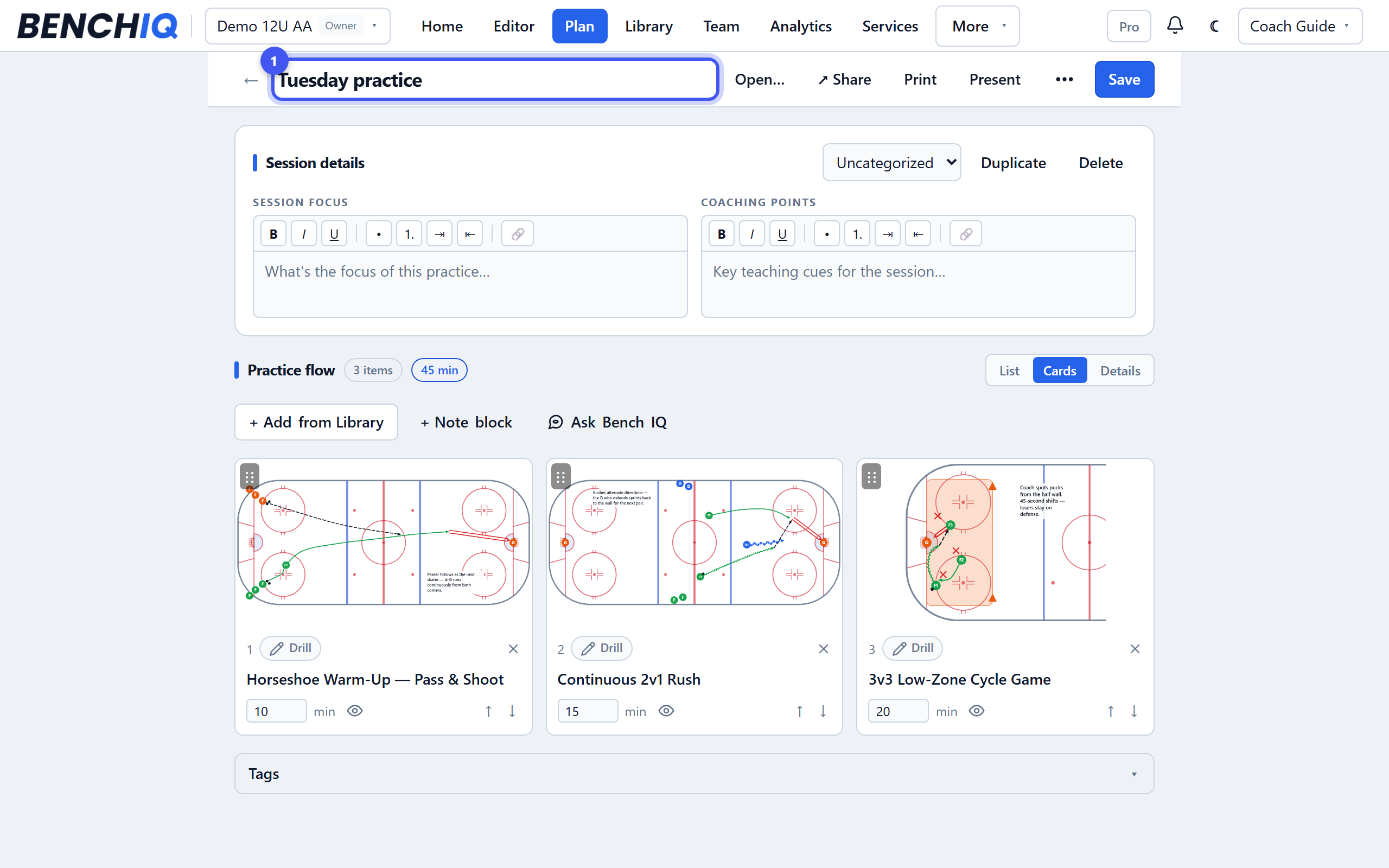 Plan your first practice — step 1: Start a plan