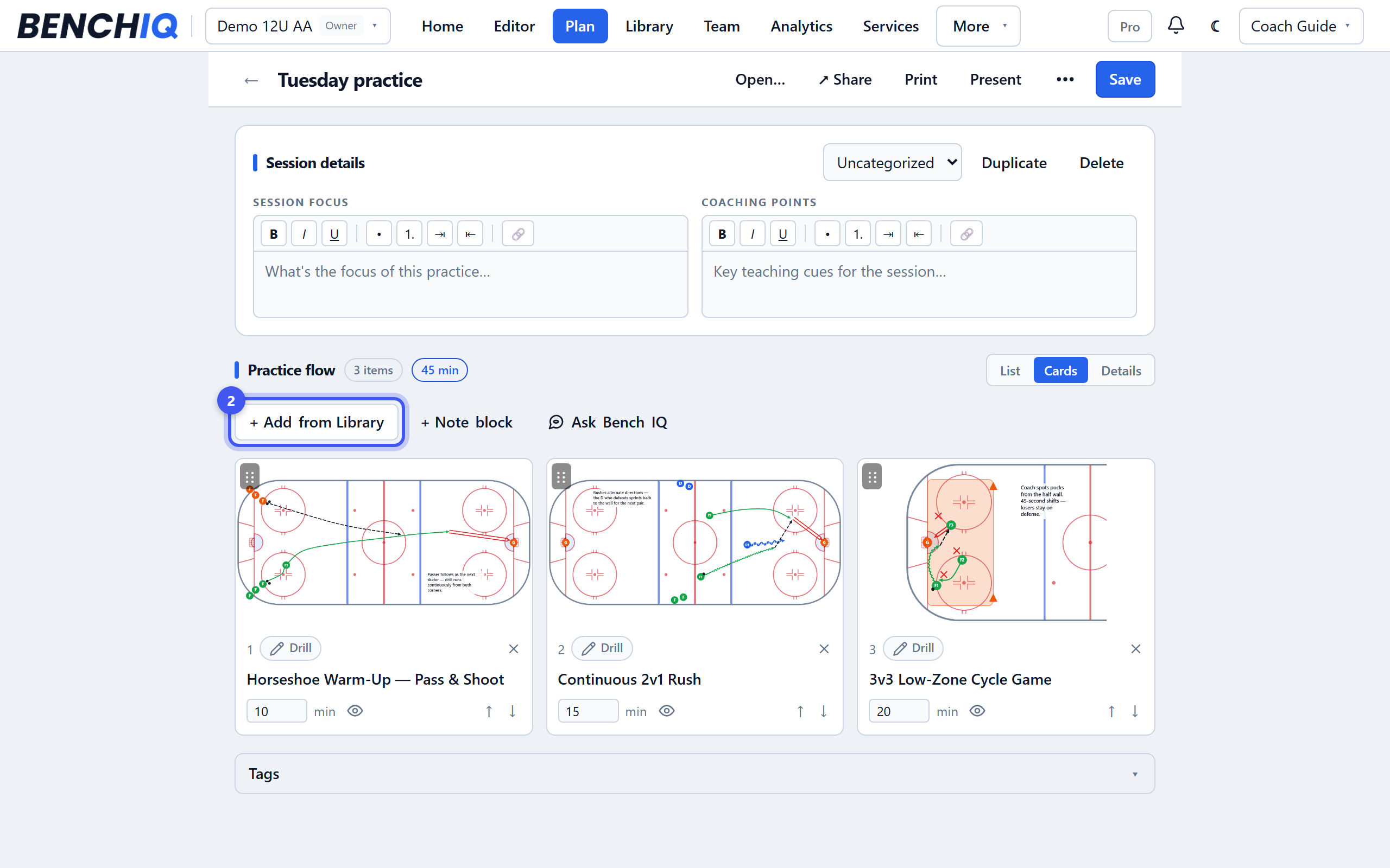 Plan your first practice — step 2: Add drills