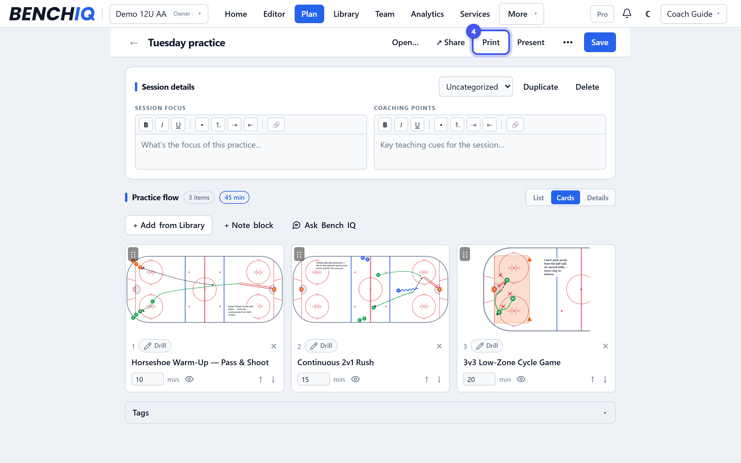 Plan your first practice — step 4: Print or present