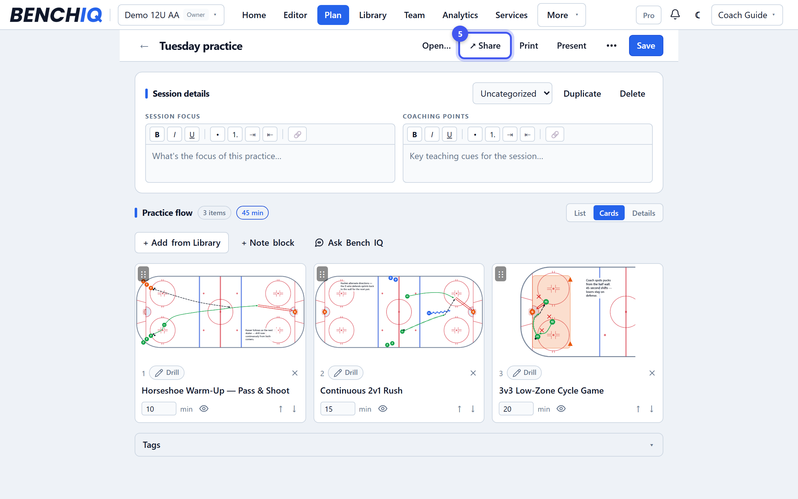 Plan your first practice — step 5: Share with your staff